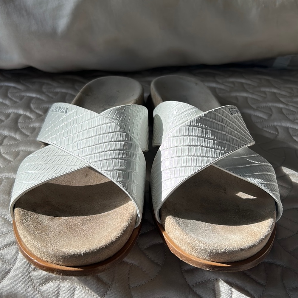 Prada White Criss Cross Slides
